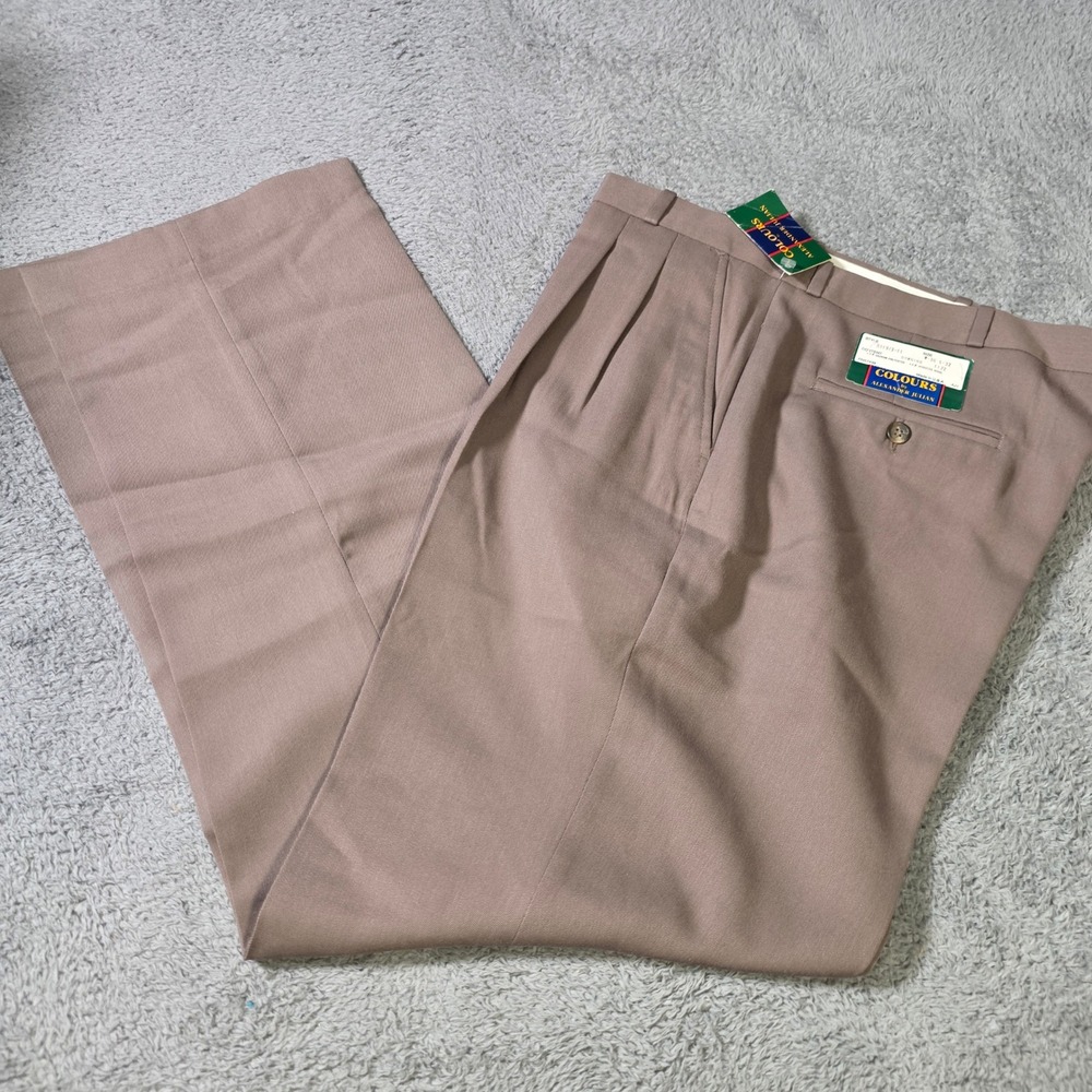 Colours by Alexander Julian Mens 36x32 Pleated Dress Pants Taupe Worsted Wool US